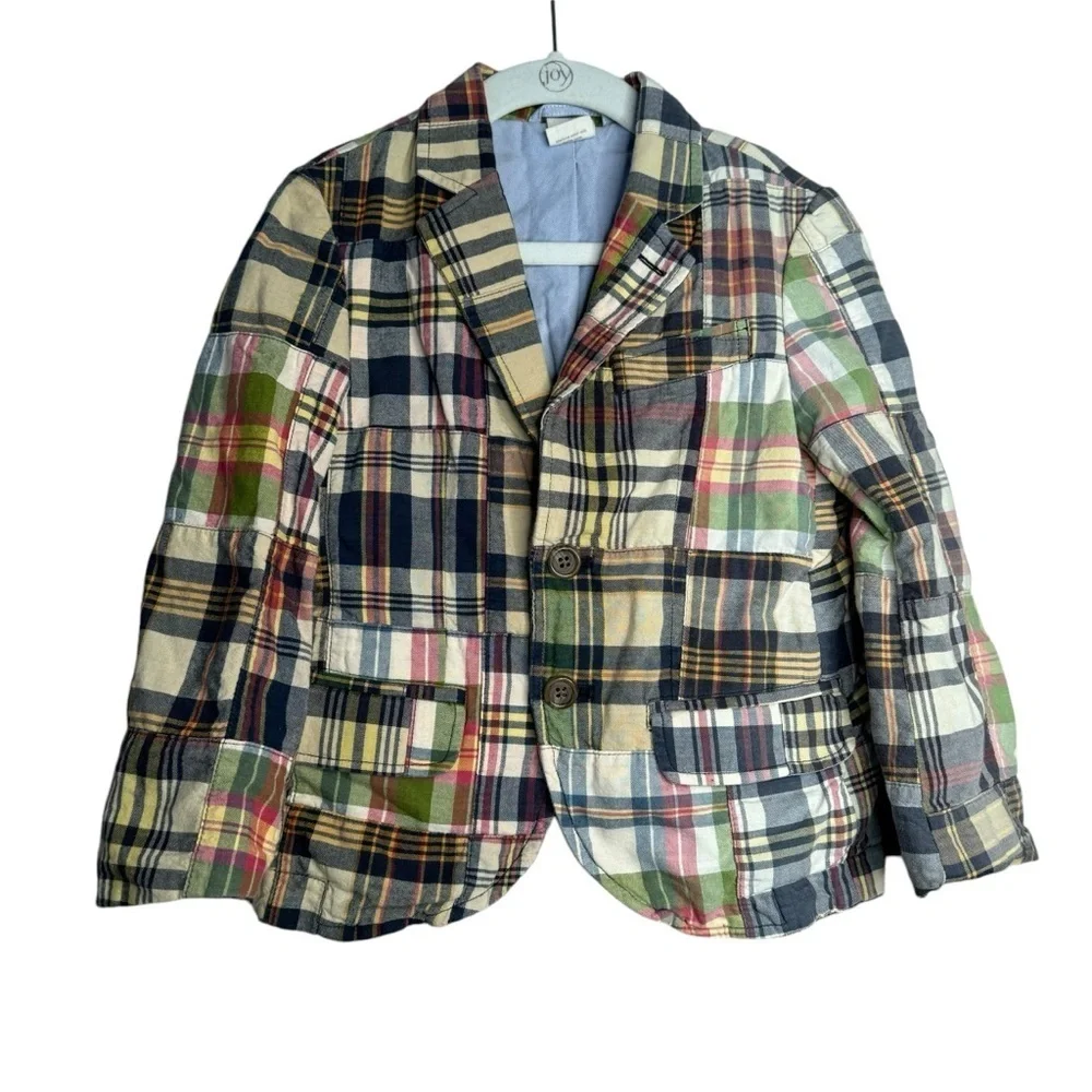 J.CREW CREWCUTS Boys 3 Tartan Patchwork Blazer Jacket Multicolor